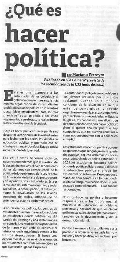 Que es hacer política Mariano Ferreyra